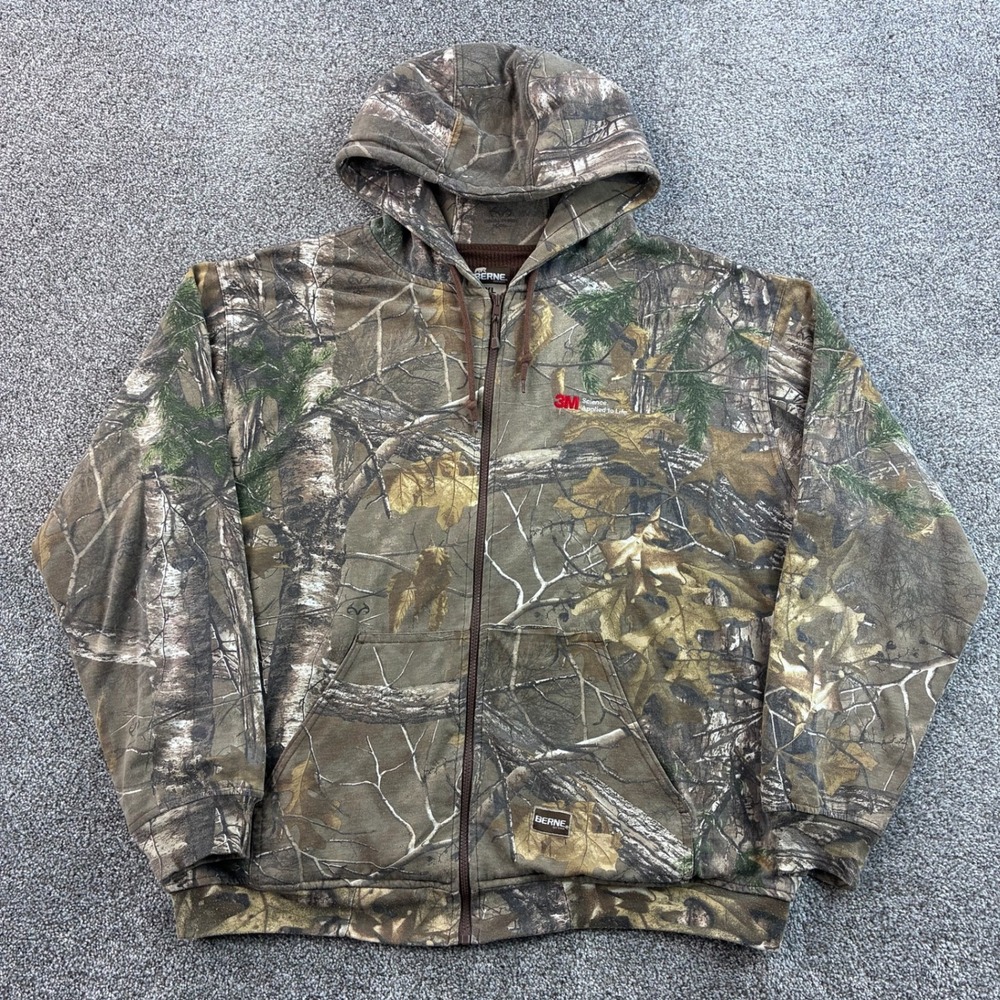 Berne Camo Hoodie Mens XL‎ Brown Realtree Realtree Camo Thermal Lined 3M Logo